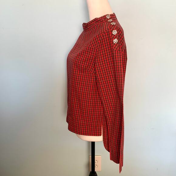 J. Crew Plaid Funnel Neck Shirt with Jeweled Buttons Size 0 - Picture 4 of 9